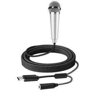 [미국배송] 리치폰 USB C 미니 마이크 노래방 안드로이드 폰/아이폰호환 15/노트북/맥용 휴대용 ASMR 마이크 음성 녹음 노래 인터뷰 브이로그 유튜브 틱톡(실버)용 유선