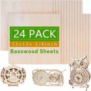 Mtalluste 24 팩 12 x 1 /8 인치 3mm 배스우드 합판 시트 절단 목재 연소 DIY 공예용