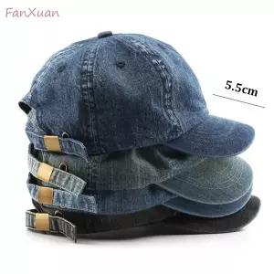 숏 챙 야구 모자 데님 코튼 남여 소프트 탑 남성용 여성용 솔리드 컬러 청바지 블루 단순