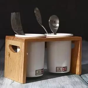 수납용 도자기 수저통 2구 물빠짐 소스통 주방 정리함 숟가락 꽂이 (WFJ4JIR)