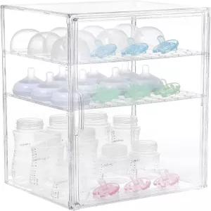 예스걸 3단 투명 젖병 정리함 카운터탑 캐빈 보관소 케이스 상자 용기와 니플 펌프 부품 식품 용기용