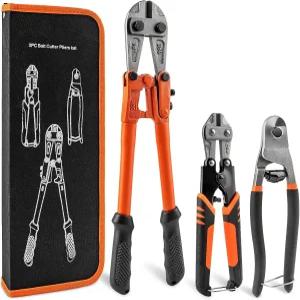3피스 볼트 커터 플라이어 세트 14인치 헤비 듀티 8인치 미니 및 와이어 로프 보관 가방 포함 체인
