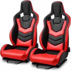 ModifyStreet 유니버설 PVC 유리 섬유 가죽 리클라인 가능한 블랙+레드 레이싱 시트 오른쪽 [EVO-시리즈]