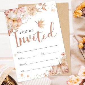 Wh ne 25 세트 봉투 스티커가 있는 가을 초대장 수채화 꽃 호박 추수감사절 생일 저녁 파티를 위한 빈 5 x