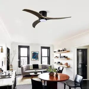 MEGAWISE 132cm(52인치) 원목 천장 선풍기, 조명, 리모컨, 6가지 속도, 무소음, 양면 DC 모터 (블랙)