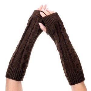 핀타브 여성 겨울용 팔 워머 케이블 니트 긴 손가락 없는 장갑 여성용 손목 소프트 핑거 양말