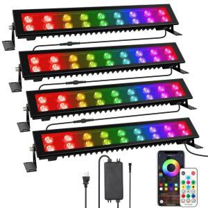 [미국배송] LED 스테이지 워시 라이트 바 - 4팩 72W RGB DJ IP66 방수 디밍 가능 스마트 APP 및 파티 이벤트 빌딩 가든 월 디스플레이용 리모컨