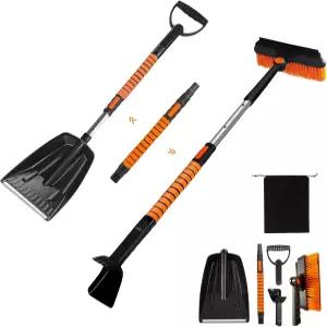 차량용 윈드실드용 BGGJ 얼음 스크레이퍼 및 스노우 브러시 - 180° 피벗 헤드와 인체공학적 스펀지 그립이