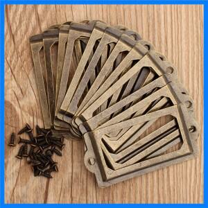 12Pcs 골동품 황동 금속 레이블 태그 수제 DIY 핸들 파일 이름 카드 홀더 가구 캐비닛 서랍 상자 케이스에