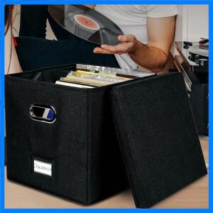 최대 50개 이상의 12인치 앨범용 비닐 레코드 보관함 레코드 상자 LP 앨범 보관함 뚜껑이 있는 패브릭 보관