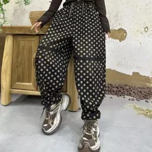 스파이더맨 여성 기모 청바지 겨울 빈티지 도트 프린트 빅사이즈 바지 OPH4