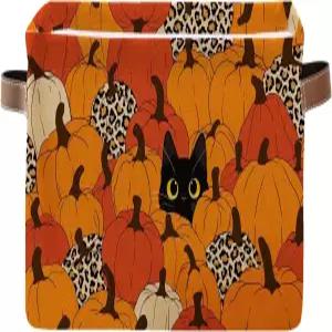 가을 호박 바구니 - 보관함 접이식 추수감사절 방 장식 선물 여성용 검은색 고양이 스터퍼 옷 책 장난감을
