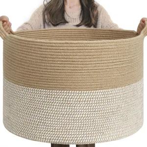 보관용 인드레스미 초대형 직조 바구니 21.7인치 x 13.8인치 이불용 손잡이가 있는 위커 옷용 큰 세탁 베개