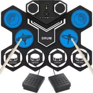 전동 드럼 세트 9개의 휴대용 연습 패드 스피커가 내장된 전자 키트 스틱 헤드폰 아웃 잭 및 성인을 위한