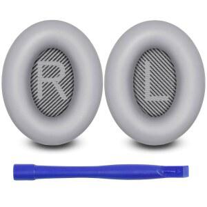 [미국배송] BOSE QUIETCOMFORT 35 II용 이어 패드 QC35 I 헤드폰용 프리미엄 소프트 가죽 교체 패드 조용한 편안함 소음 차단 폼 추가 두께(실버)
