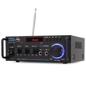 [미국배송] PYLE 200W 무선 블루투스 스테레오 파워 앰프 - 듀얼 채널 오디오 수신기(RCA 포함) USB SD MIC IN FM 라디오 AUX 입력 홈 시어터 및 스튜디오 사용을 위한 리모컨 PDA29BU
