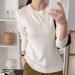 [다잇템] 여자 U넥 베이직핏 민무늬 기본긴팔티 골지 니트