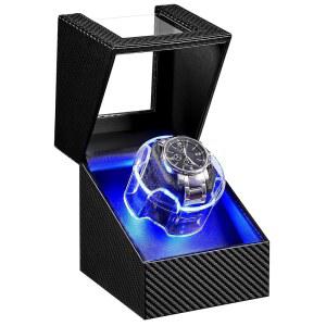 자동 시계용 ANWBROAD 시계 와인더, LED 크리스탈 디자인의 4가지 모드 더블 와인더 박스, 타입-C 어댑터가 장착된 초조용 모터가 회전 케이스