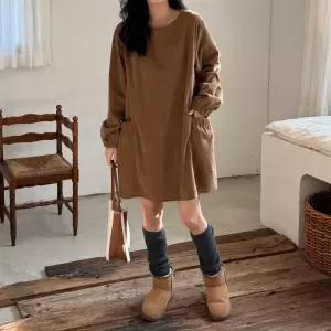 코듀로이 미니원피스 긴팔 라운드넥 여성 빅사이즈 