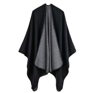 Hycurey 여성용 겨울 니트 인조 캐시미어 판초 망토 플러스 사이즈 숄 가디건 스웨터 코트, 블랙-그레이.
