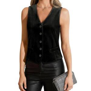 가하루 여성 벨벳 블 조끼 크리스마스 민소매 정장 드레시 버튼 다운 브이넥 가을 겨울 2025