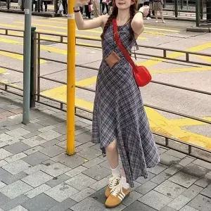 체크 데일리옷 캐주얼 언발 스커트 나시 롱원피스 (WFJSOCA)