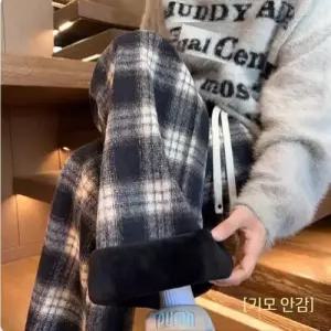 캐주얼 동계 빈티지 팬츠 남성용 와이드 기모 체크 면바지 도톰 패피4