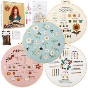 초보자를 위한 ZenHue 4팩 자수 키트 u2013 30바늘, 미리 인쇄된 원단, 실 및 바늘, 쉬운 비디오 가이드, 크로스 스티치 세트, 여성용 DIY 공예품 선물하기