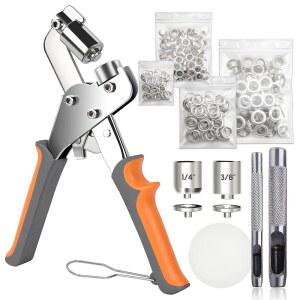 방수포, 패브릭 링, 가죽, 텐트, 비닐, 캔버스용 실버 그로밋 200개, 3/8인치 및 1/4인치 더블 헤드 플라이어가 포함된 크래프트모어 도구 키트