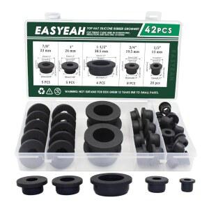 EASYEA 42 팩 탑햇 고무 그로밋 배선용 키트 방수 와이어 자동차, 구멍용 방화벽 실리콘 플러그, 수경 및 관개 시스템의 비닐 튜브, 5가지 크기