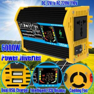 6000W 차량용 인버터 수정 정현파 전압 변환기 전력 DC 12V AC 110V 220V LCD 디스플레이 듀얼 USB 포트