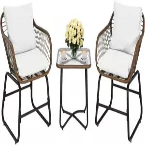 탕쿨라 3피스 파티오 비스트로 세트 파티오조이 야외 체육 라탄 안락의자 및 커피 테이블 편안한 쿠션과