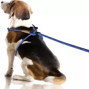 링킹 노 풀 로프 개 하네스 반사 목줄 칼라 3 in 1 홀터 대형 대형견용 조절 가능 (파란색 큰 1/2 인치)