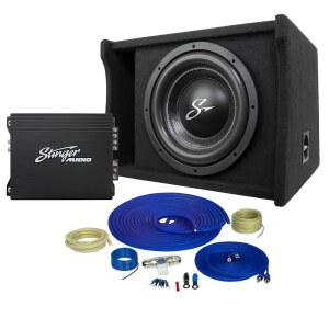 STINGER 오디오 파티 팩 - 싱글 12인치 700W RMS / 1200W 최대 적재 포트 통풍 서브우퍼 인클로저 박스 베이스 패키지, 모노블록 앰프 및 배선 키트 | 자동차 번들