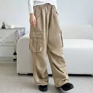 카고 포켓 무릎 핀턱 여성 스트링 밴딩 팬츠 조거 와이드 바지 (WFK93DV)