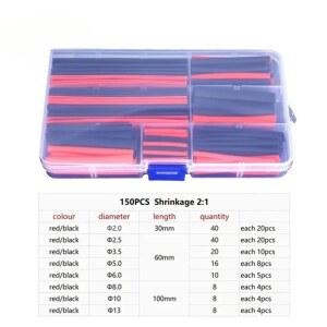 150PCS 검정색 세트 폴리올 슬리브 빨간색 와이어 수축 내열성 케이블 키트 자동차 구색 튜브