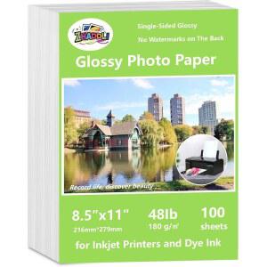 ZHAADLI 광택 사진 용지 8.5 x 11, 잉크젯 프린터 용지, 딜리 칩 백용 즉석 드라이픽쳐 전단지, 카드, 달력 및 브로셔(180gsm / 48파운드)