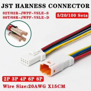 5/20/100set JST JWPF 시리즈 02t/02r/03t/03r 방수 2p/3p/4p/6p/8p 커넥터 15CM 와이어가있는 남성 여성