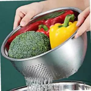 쌀바가지 스텐 채 볼 타공 야채 받침대 채소탈수기