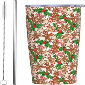 SOWEWU 크리스마스 쿠키 뚜껑과 빨대가 있는 20온스 텀블러 스테인리스 스틸 뜨거운 차가운 음료용 레드