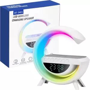 테이블 램프 스마트 알람 시계 침실용 화이트 스피커 무선 충전기 라이트 사운드 머신 9.45인치 야간 조명