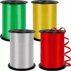 800야드 크리스마스 컬링 리본 롤 풍선 끈 4개 1인치/5인치 와이드 선물 포장 플라스틱 홀리데이 트리 장식