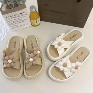 [하프클럽/]여성 여름 꽃송이 젤리슬리퍼 쿠션슬리퍼 편한 실내화