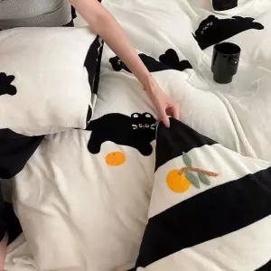 3type 키치 스트라이프 밀크벨벳 이불커버 세트 극세사