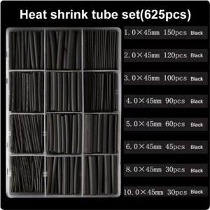 625 개/몫 내열성 튜브 수축 포장 2 1 검정색 열 수축 슬리브 세트 와이어 케이블 폴리올 랩 튜브