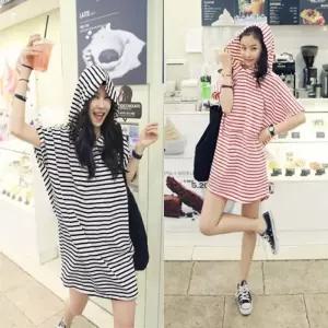 니트 반팔 카라 휴양지 원피스 하객 레이시 미니 스트라이프 후드 여름