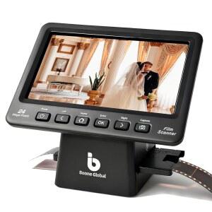 BEONEGLOBAL 클리어스캔 P7 필름 스캐너 SD 카드, 7 u201D LCD, 업그레이드 버전, 24MP 고해상도 35mm /135 /126 /110 /슈퍼 8 및 슬라이드 변환기, 빠른 디지털 JPEG 변환