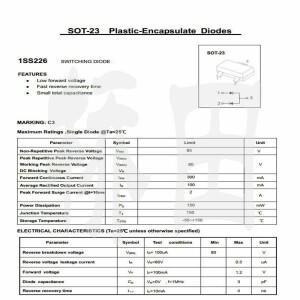 호환 SMD 칩 트랜지스터 스위칭 다이오드  SOT-23  1SS226 C3  0.1A  80V  100 개