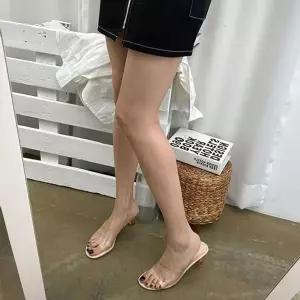 [하프클럽/]뮬슬리퍼 6cm 골드굽 투명 뮬 미들굽 스트랩 미들힐뮬