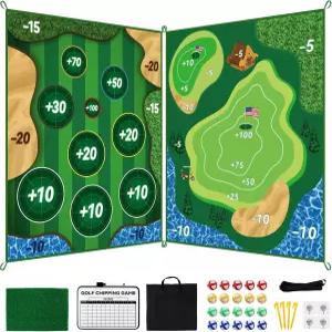 양면 골프 치핑 게임 6x5피트 스틱 플레이 연습 매트 홈 뒷마당 차고 및 야외용 볼 타격 20개 포함 (클럽